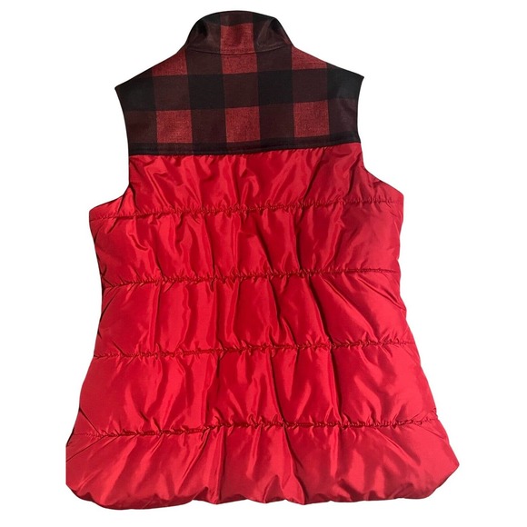 Eddie Bauer Puffer Vest Quilted Womens‎ Small Red Black Buffalo Plaid - Picture 2 of 8
